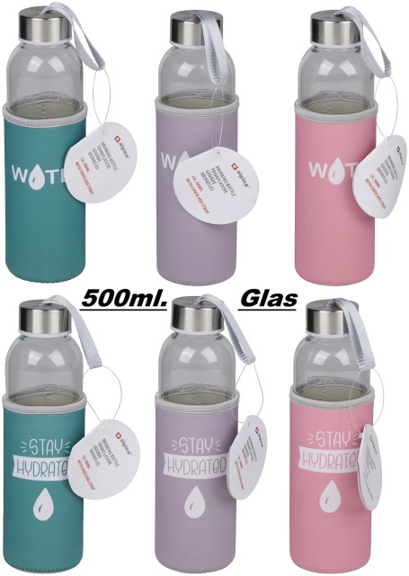 Vattenflaska i glas med fodral 500ml