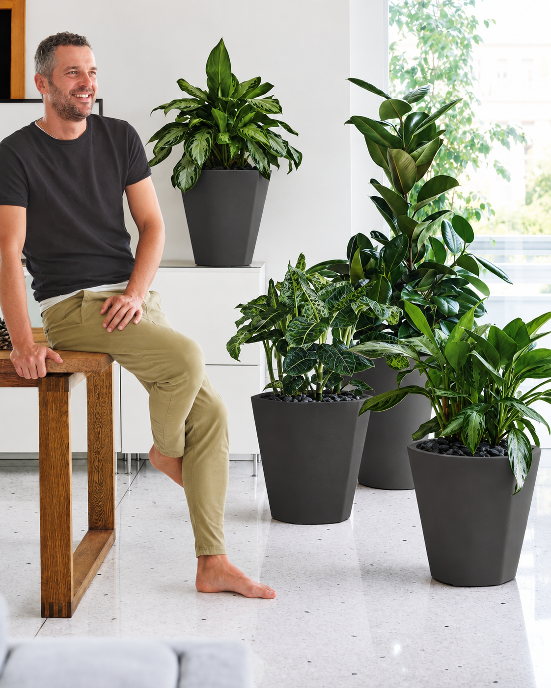 Vaso Cosmos doppia parete rotondo ø 65cm, 123L, Antracit