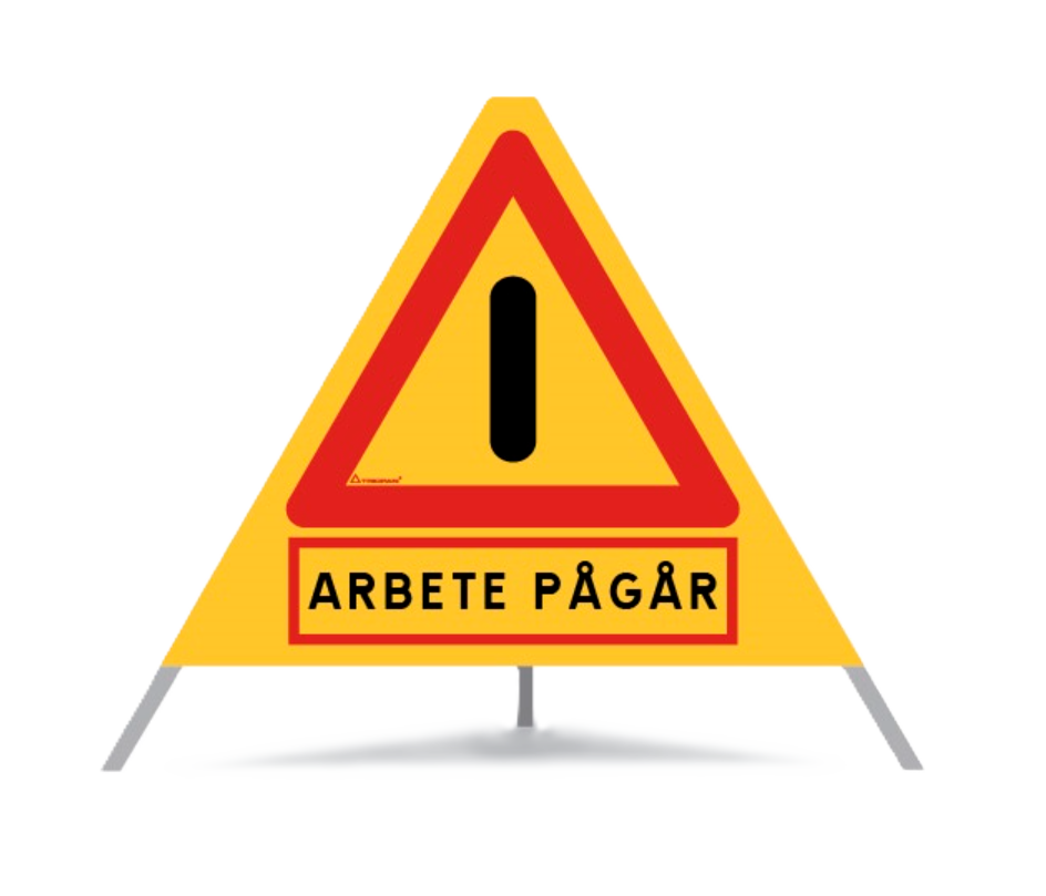 Varningstält 60cm - Arbete pågår tryck 3 sidor (ej reflex)