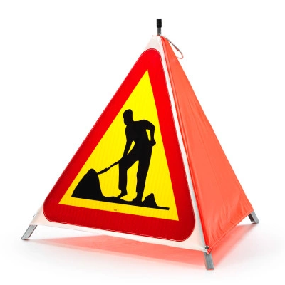 Varningstält 90cm - Grävgubbe/Vägarbete med tryck på 1 sida