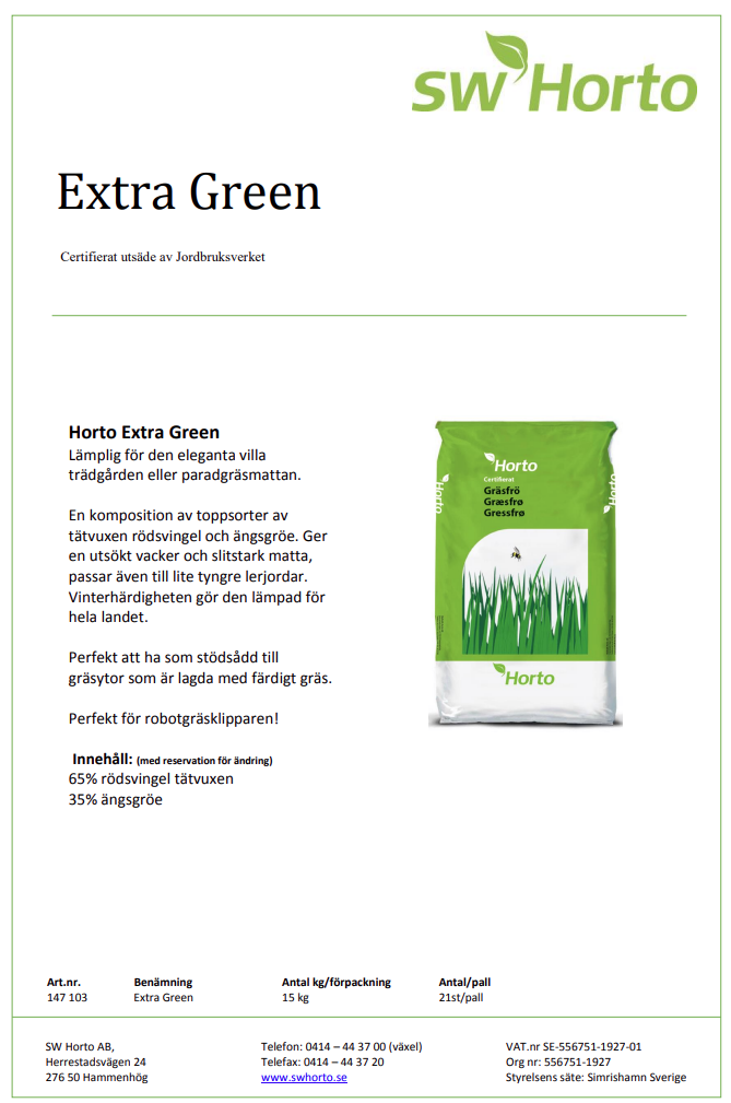 Gräsfrö Horto Extra Green 15kg