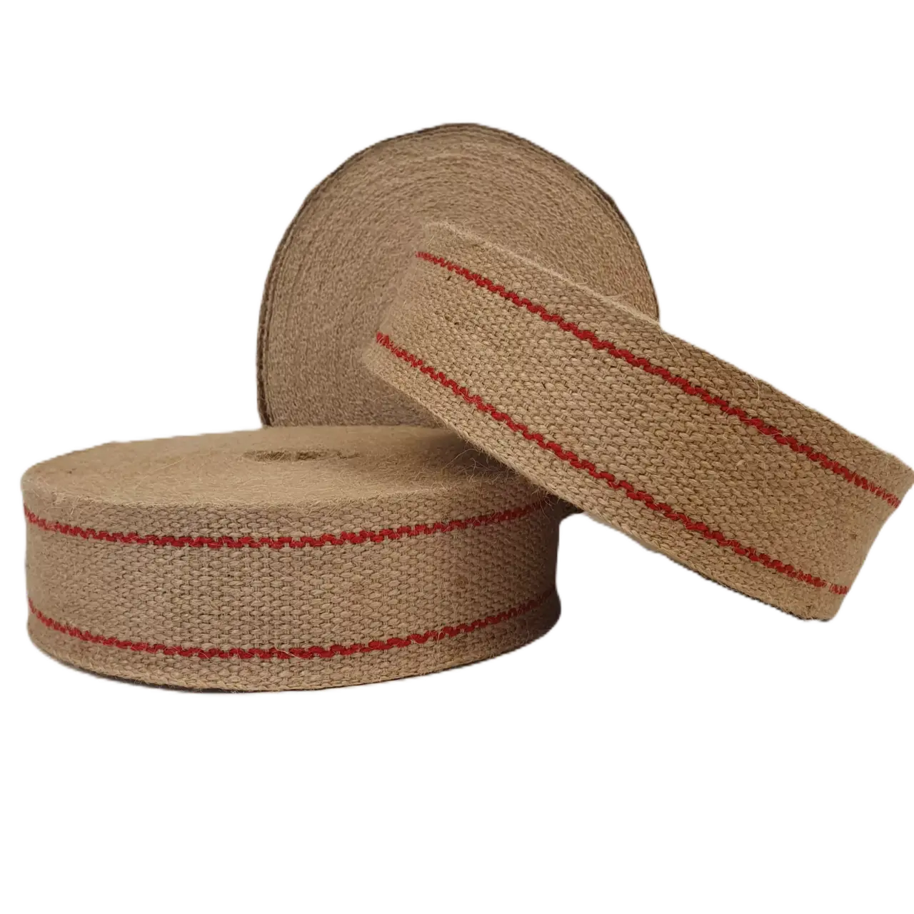 Sadelgjord jute 60mm, 25m (20) röd söm